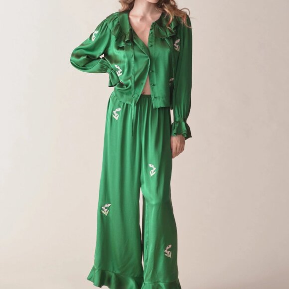 DÔEN Doen Solange Top blouse silk embroidered flowers - Picture 3 of 9